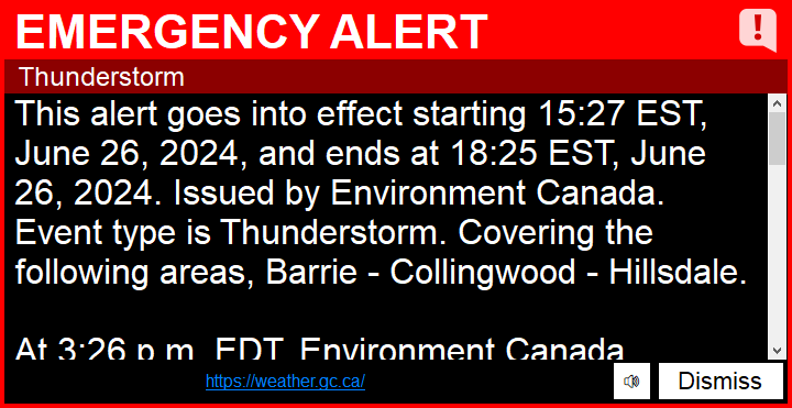 An example of an Emergency Alert in SharpAlert.